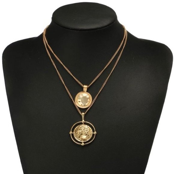 NEW Gold Vintage Coin Double Layer Necklace - Picture 4 of 7